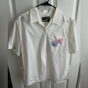 Haberdashery Vintage 90s White Button‎ Up Floral Embroidery Women's Size 16